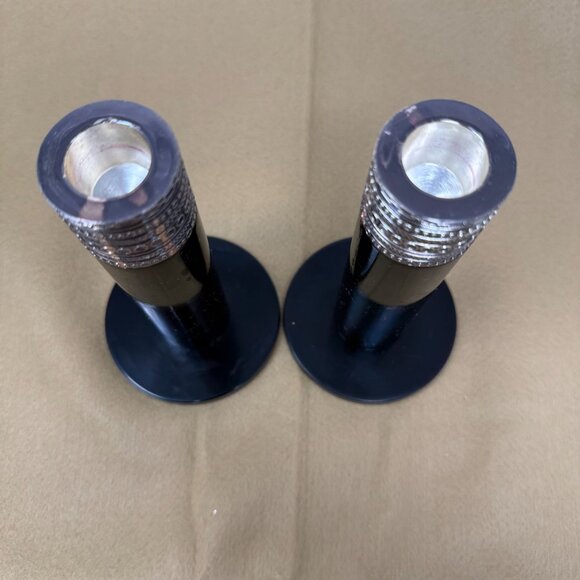 Vera Wang Wedgewood With Love Noir Black Silver Metal Candlesticks Art Deco Glam - Picture 6 of 10